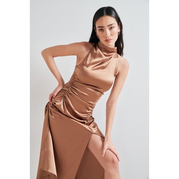 A.L.C. Inez Dress Toffee Brown Silk - Picture 6 of 10